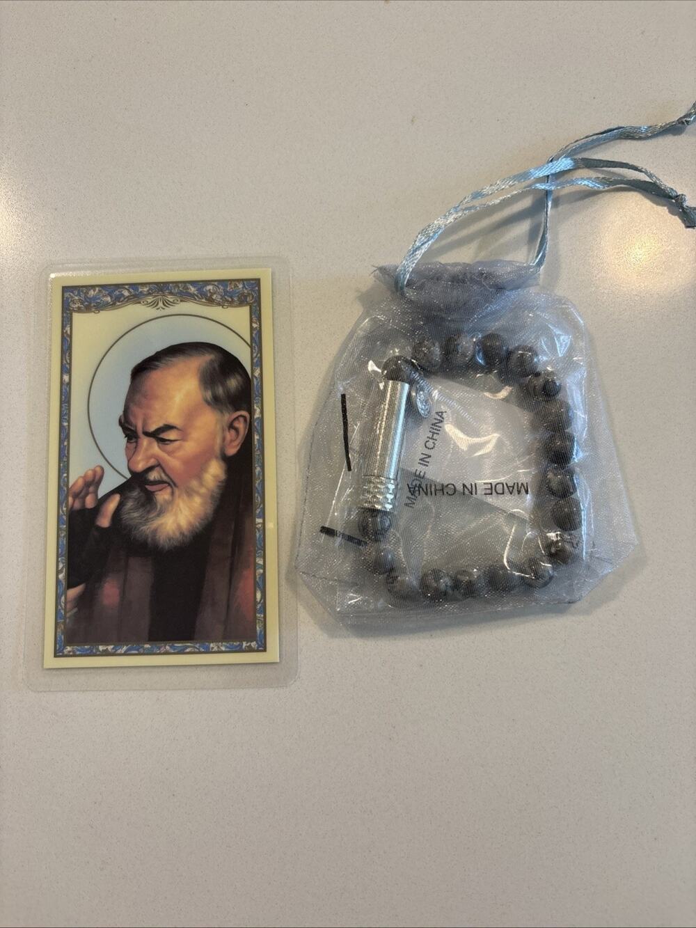 St. Padre Pio Stone Prayer Bracelet w/Prayer Card Patron Saint of Stress Relief